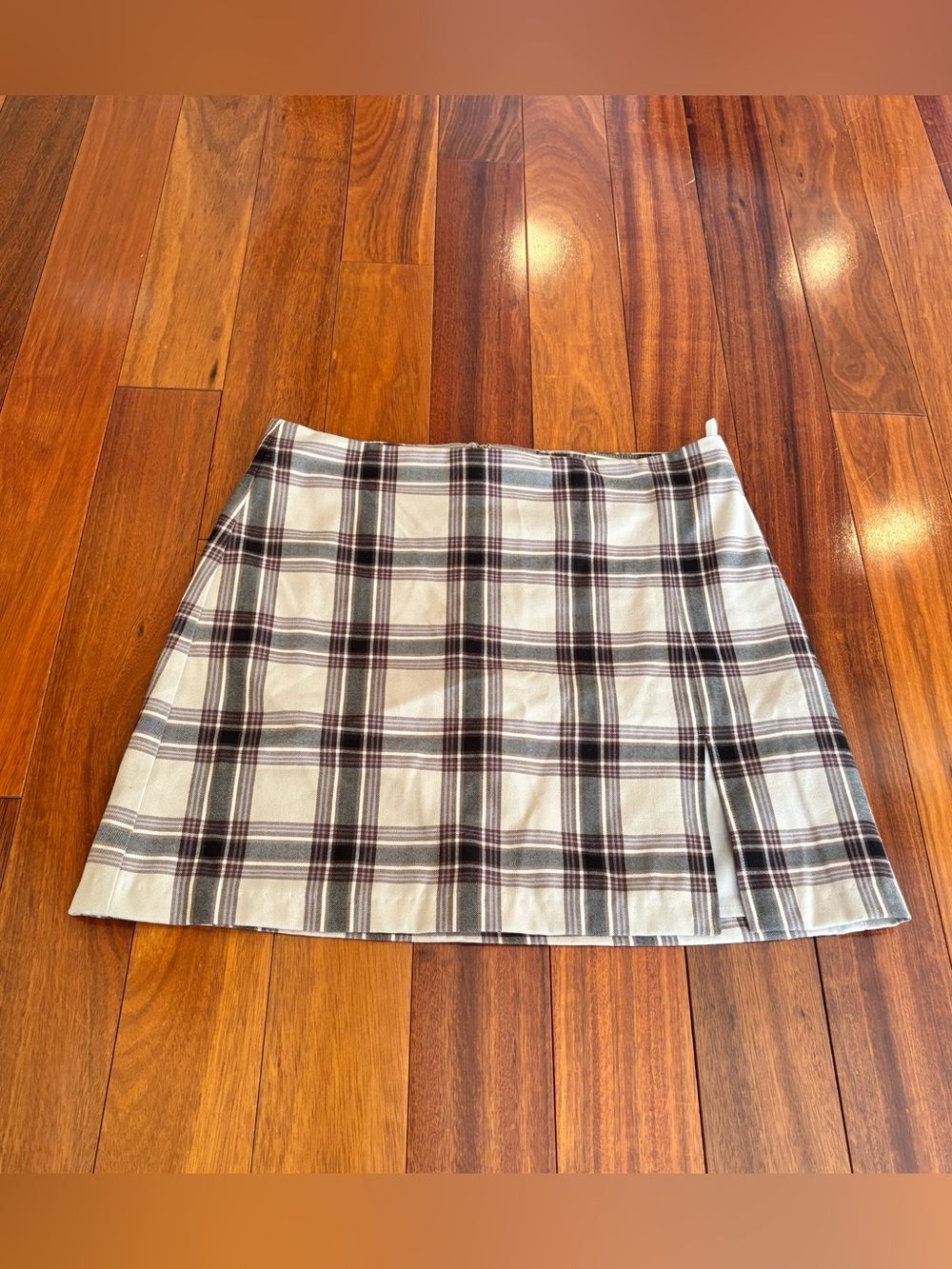 Sunday Best Cream Plaid Mini Skirt with Brown and Gray Stripes
